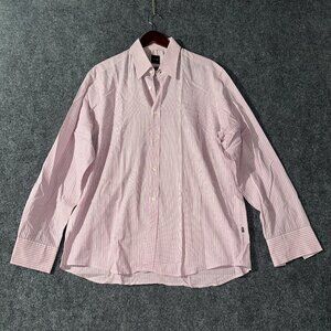 Hugo Boss Shirt Mens XL Pink Purple Stripe Cotton Button Up Long Sleeve